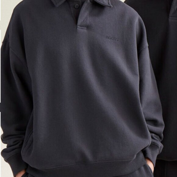 Roots Unisex Polo Fleece Sweater Grey - Picture 2 of 3